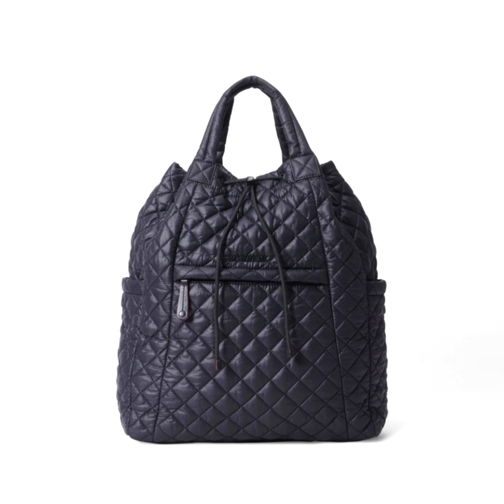 MZ WALLACE Metro Convertible Black Quilted Nylon Leather Trim Backpack